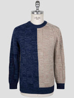 Kiton Beige Blue Cashmere Sweater Crewneck