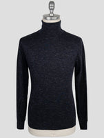 Kiton Blue Silk Cashmere Linen Sweater Turtleneck