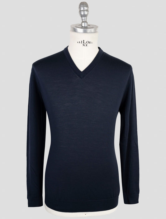 Kiton Blue Wool Diamante Blu 14 Micron Sweater V-neck