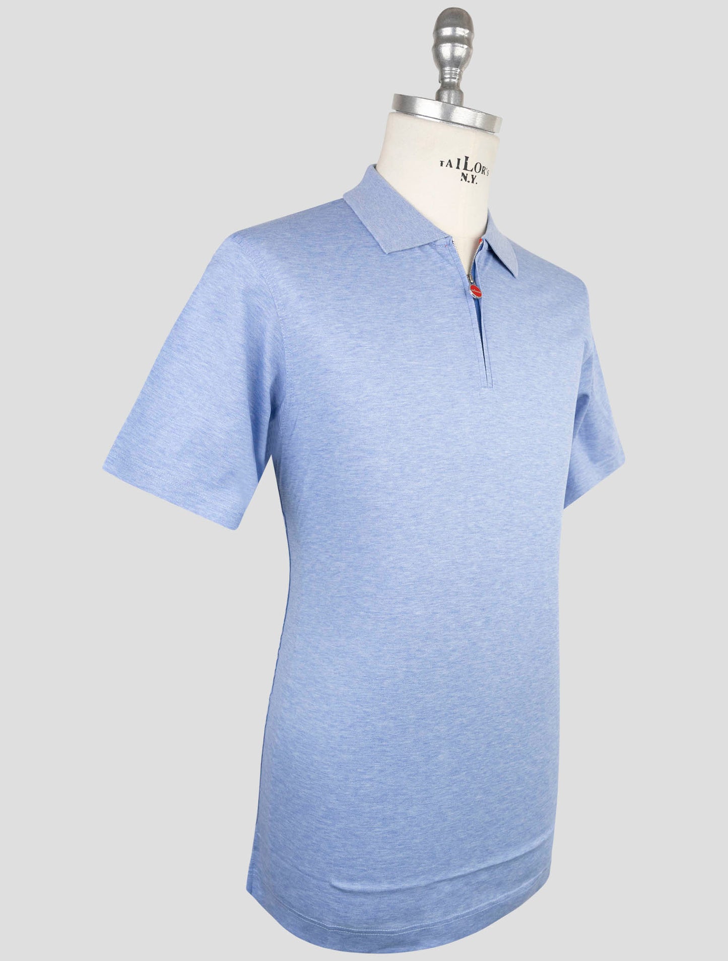 Kiton Light Blue Cotton Polo Half Zip