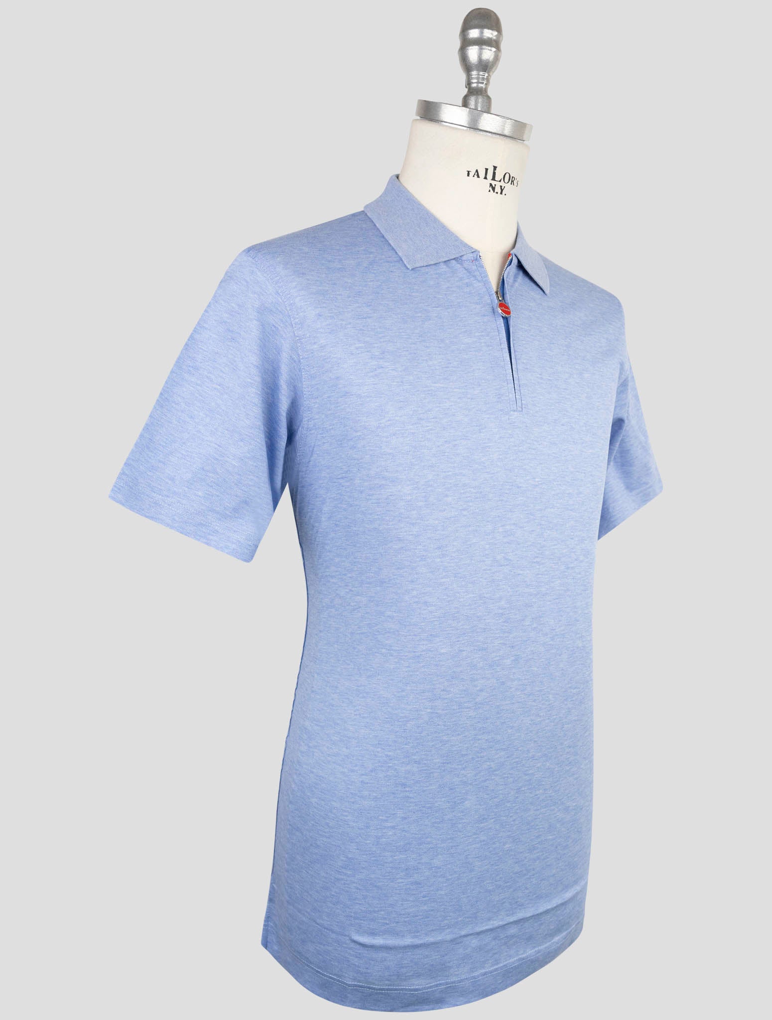 Kiton Light Blue Cotton Polo Half Zip