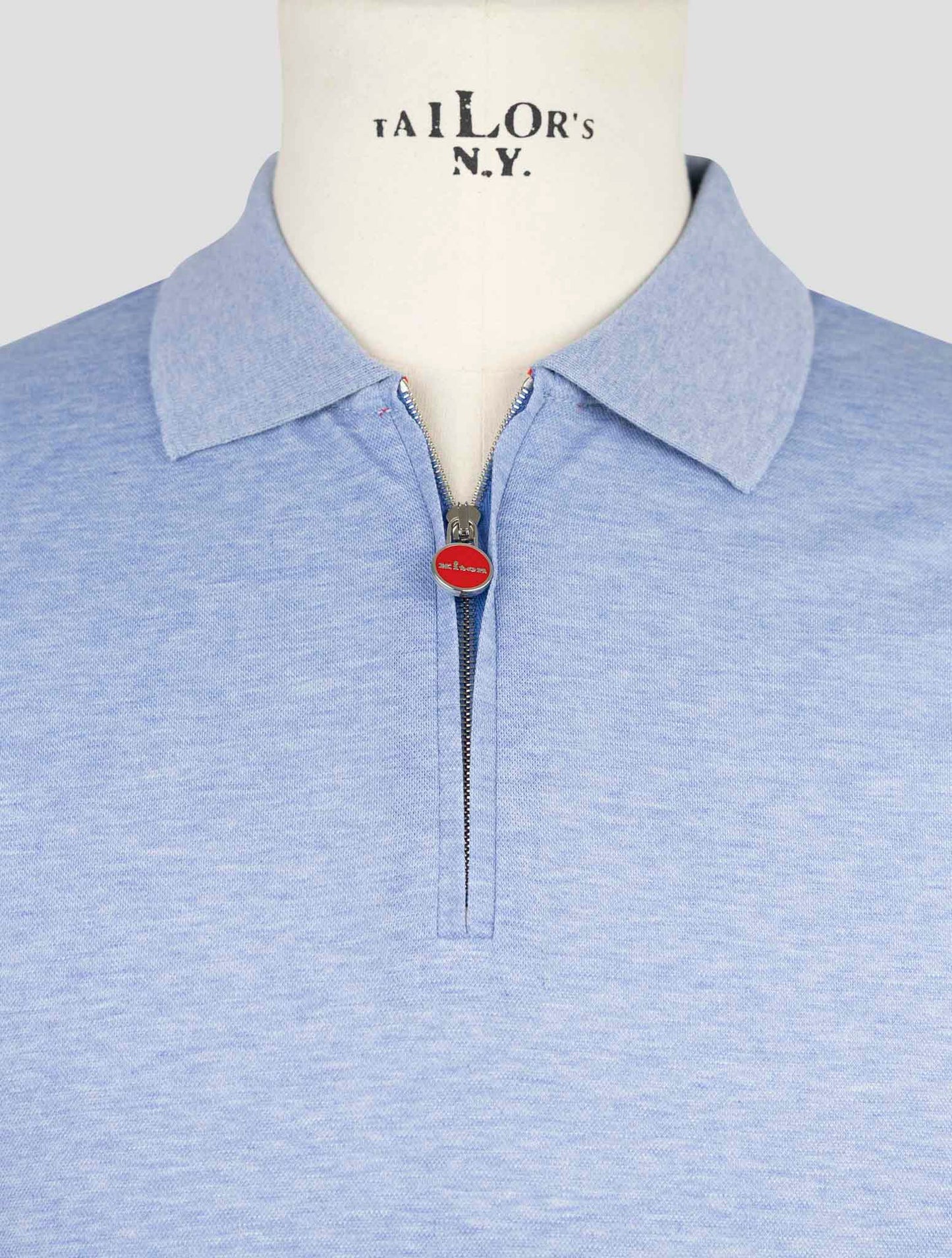 Kiton Light Blue Cotton Polo Half Zip