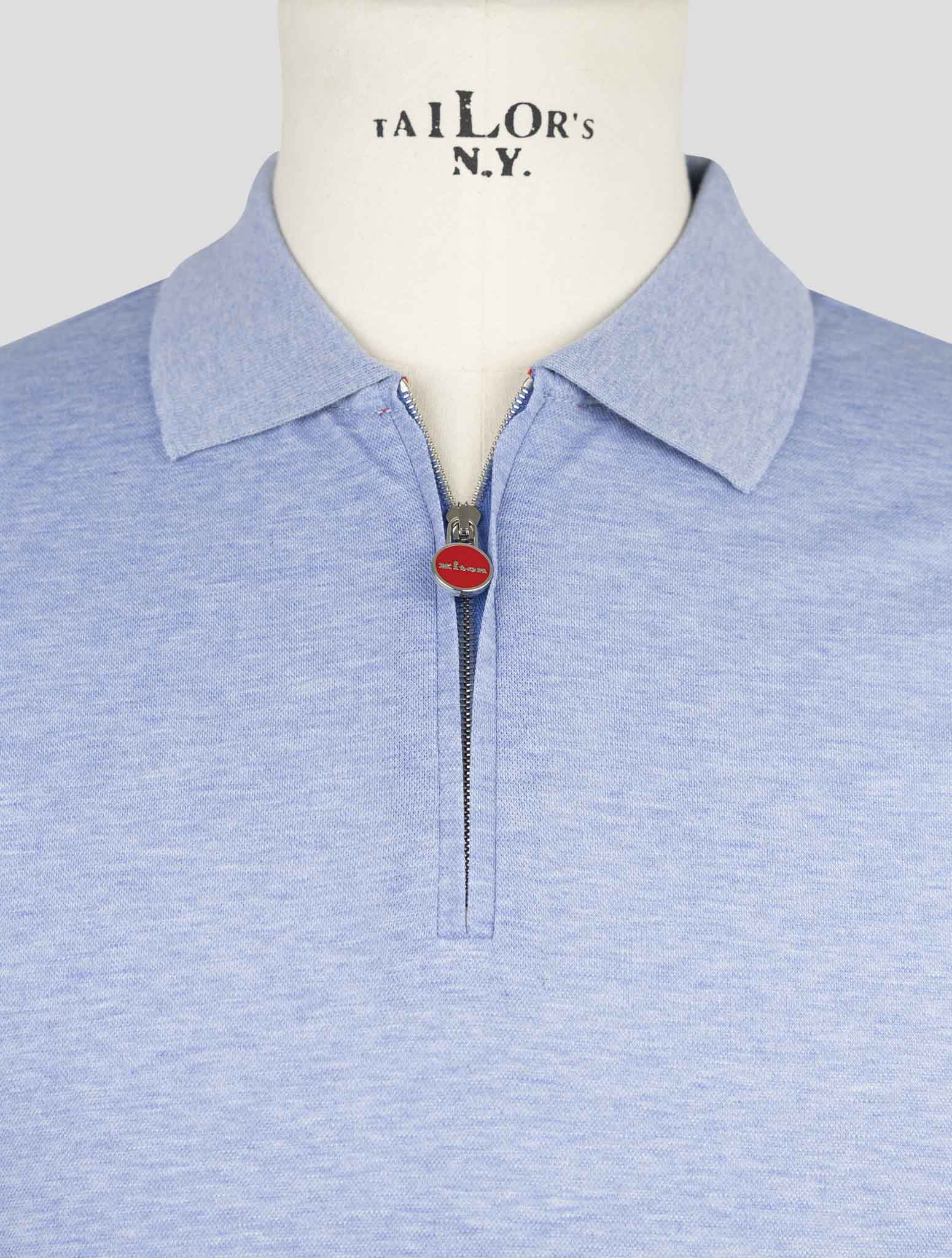 Kiton Light Blue Cotton Polo Half Zip