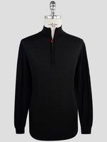 Kiton Black Wool Sweater Half Zip