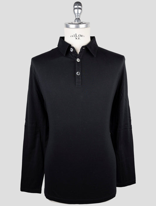 Kiton Black Cotton Cashmere Sweater Polo