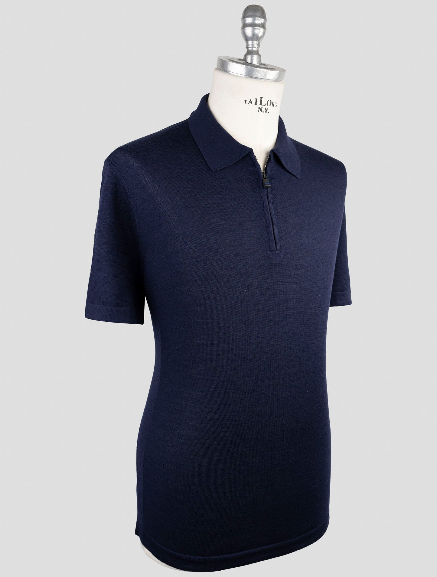 Kiton Knt Blue Virgin Wool Silk Polo
