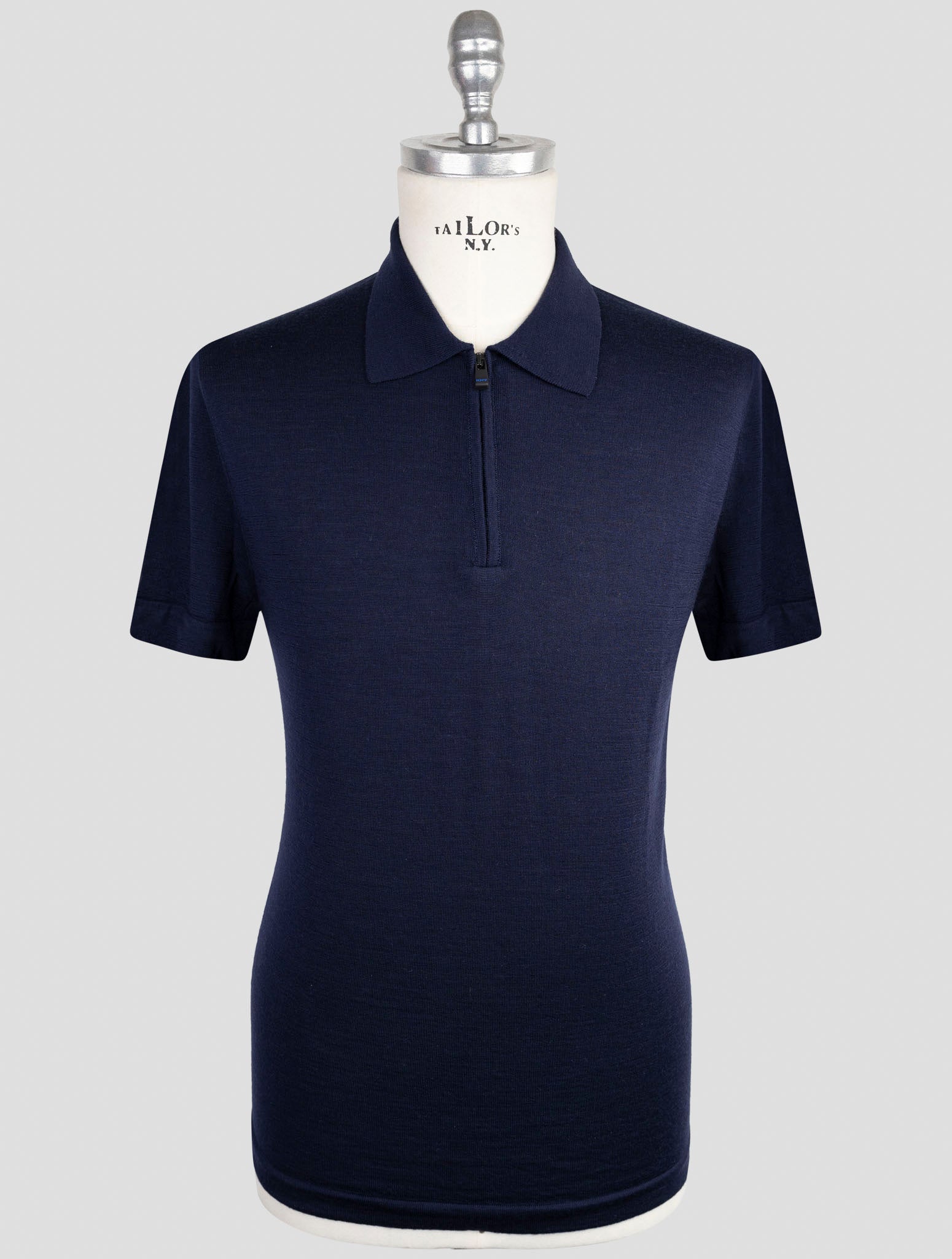 Kiton Knt Blue Virgin Wool Silk Polo