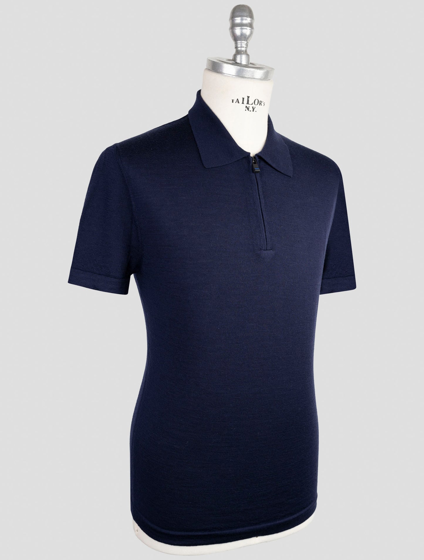 Kiton Knt Blue Virgin Wool Silk Polo