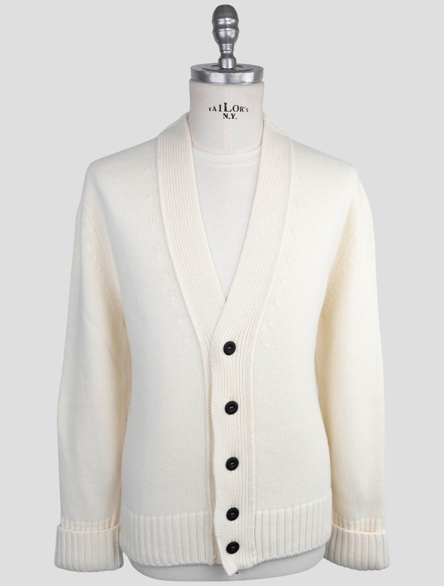 Kiton Knt White Virgin Wool Sweater Cardigan