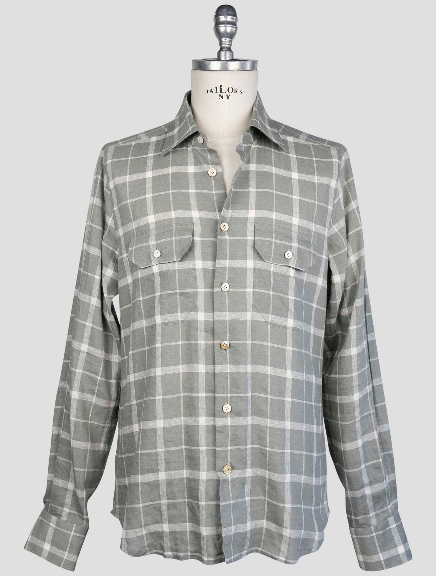 kiton Gray  Linen Ea Pl Shirt