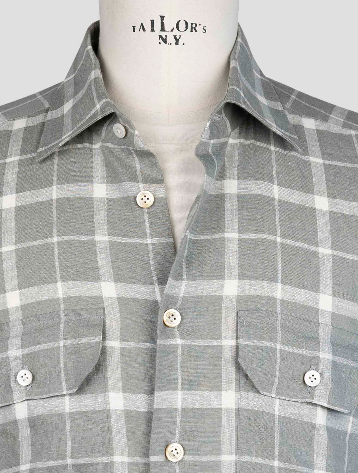kiton Gray  Linen Ea Pl Shirt