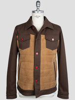 Kiton Brown Cotton Ea Leather Suede Coat
