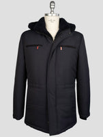 Kiton Blue Wool Pa Shearling Fur Coat