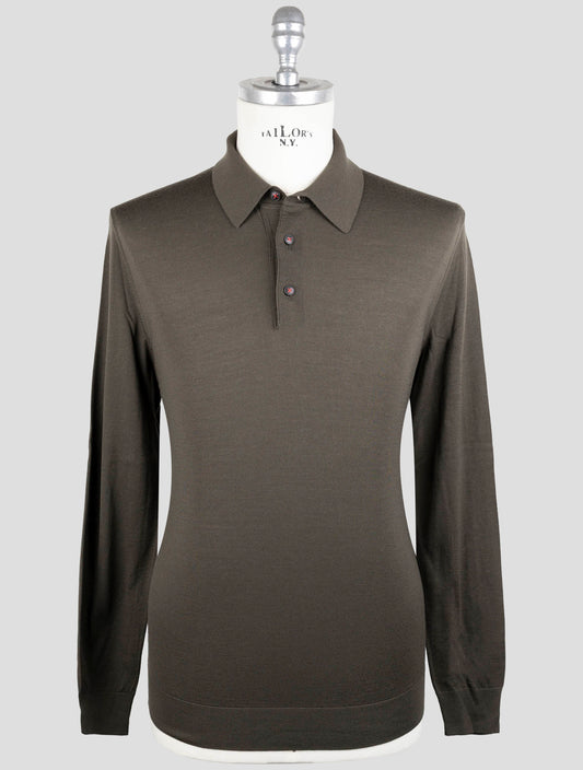 Kiton Green Wool Diamante Blue Sweater Polo