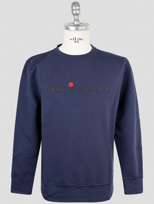 Kiton Blue Cotton Ea Sweater Crewneck