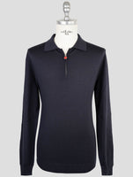 Kiton Blue Wool Sweater Half Zip
