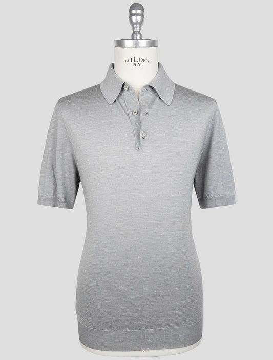Kiton Gray Silk Cashmere Linen Polo