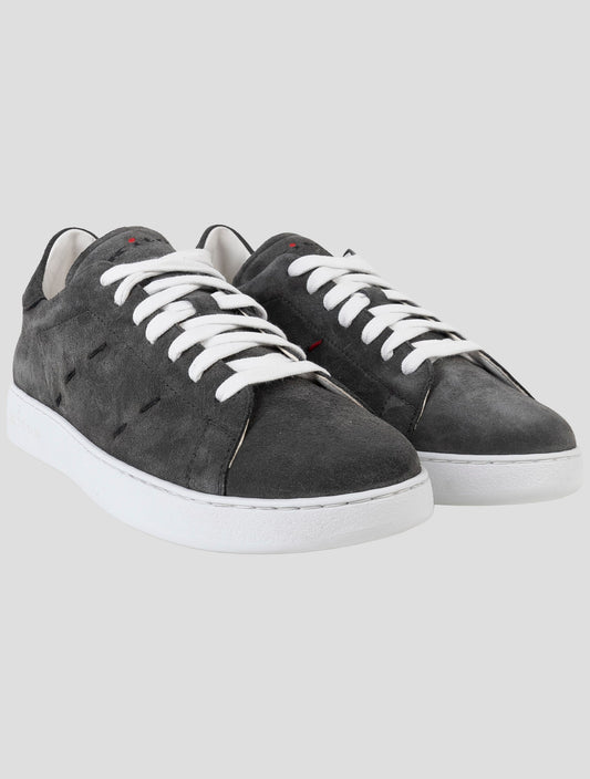 Kiton Gray Leather Suede Sneakers