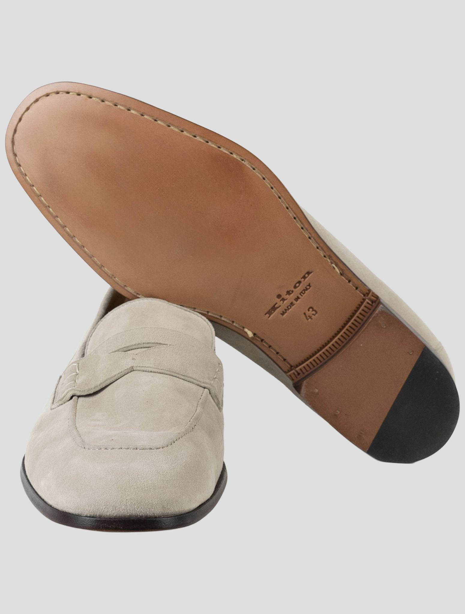 Kiton Beige Leather Suede Loafers