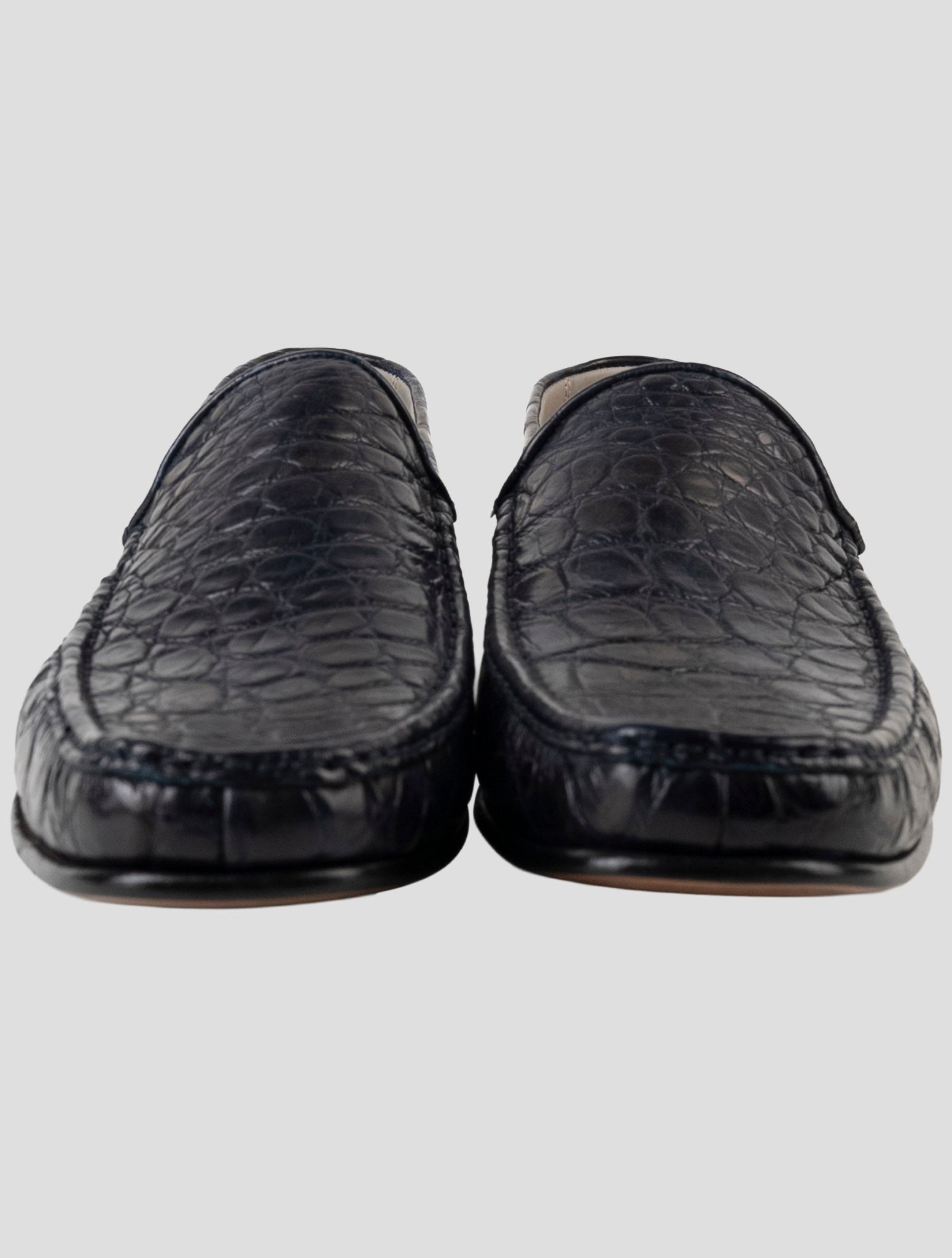 Kiton Blue Leather Crocodile Loafers