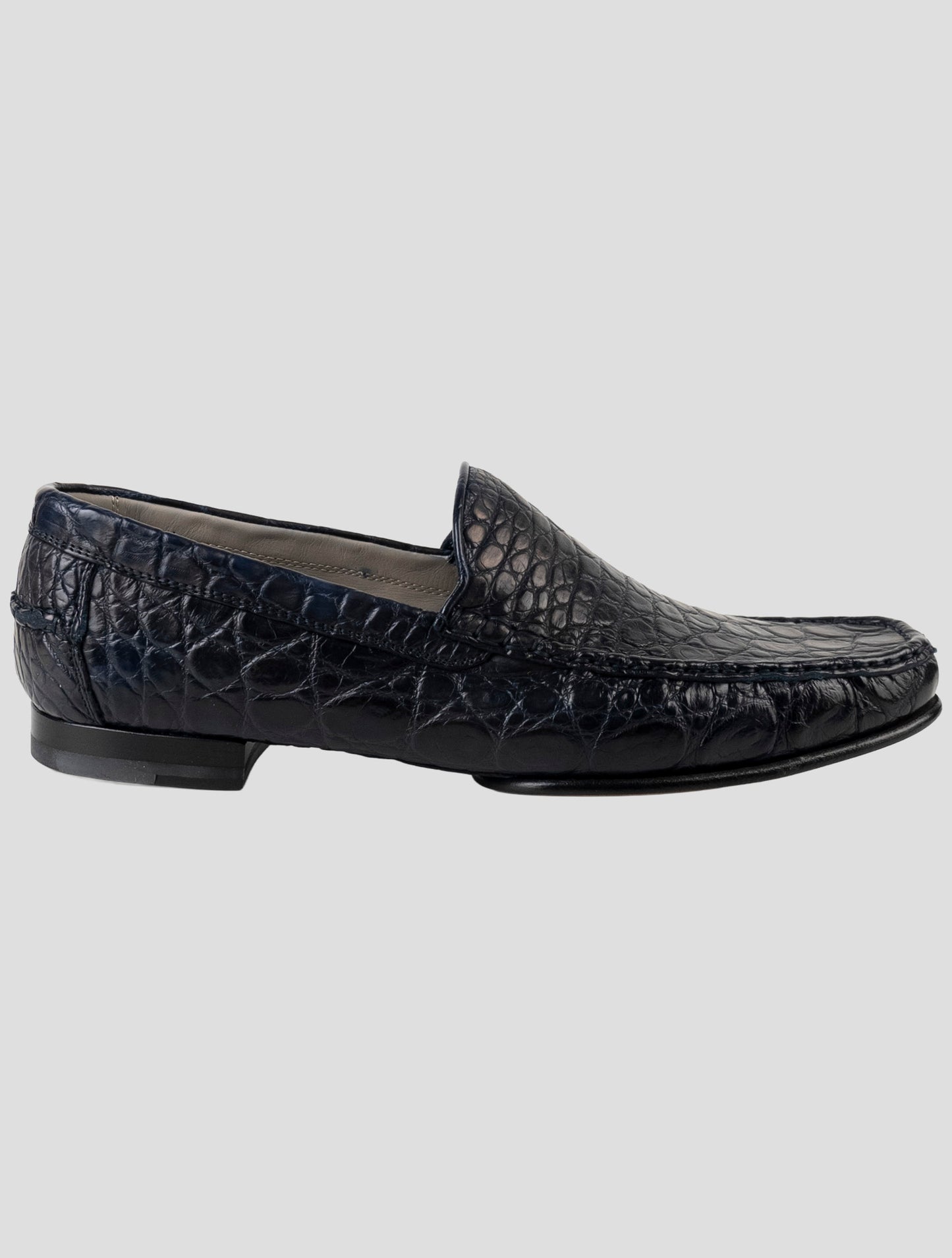 Kiton Blue Leather Crocodile Loafers