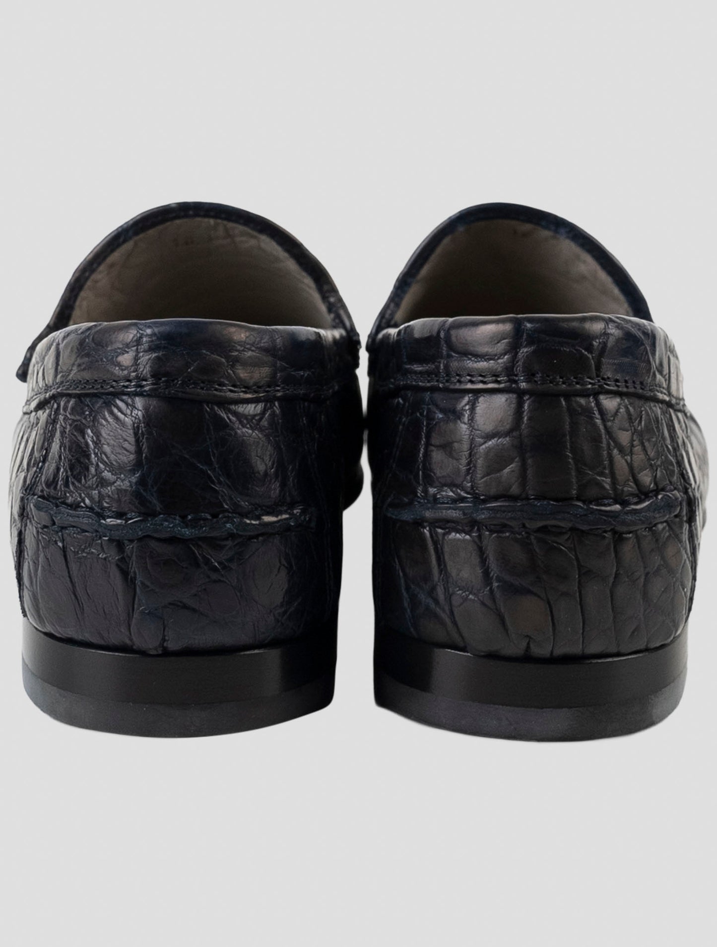 Kiton Blue Leather Crocodile Loafers