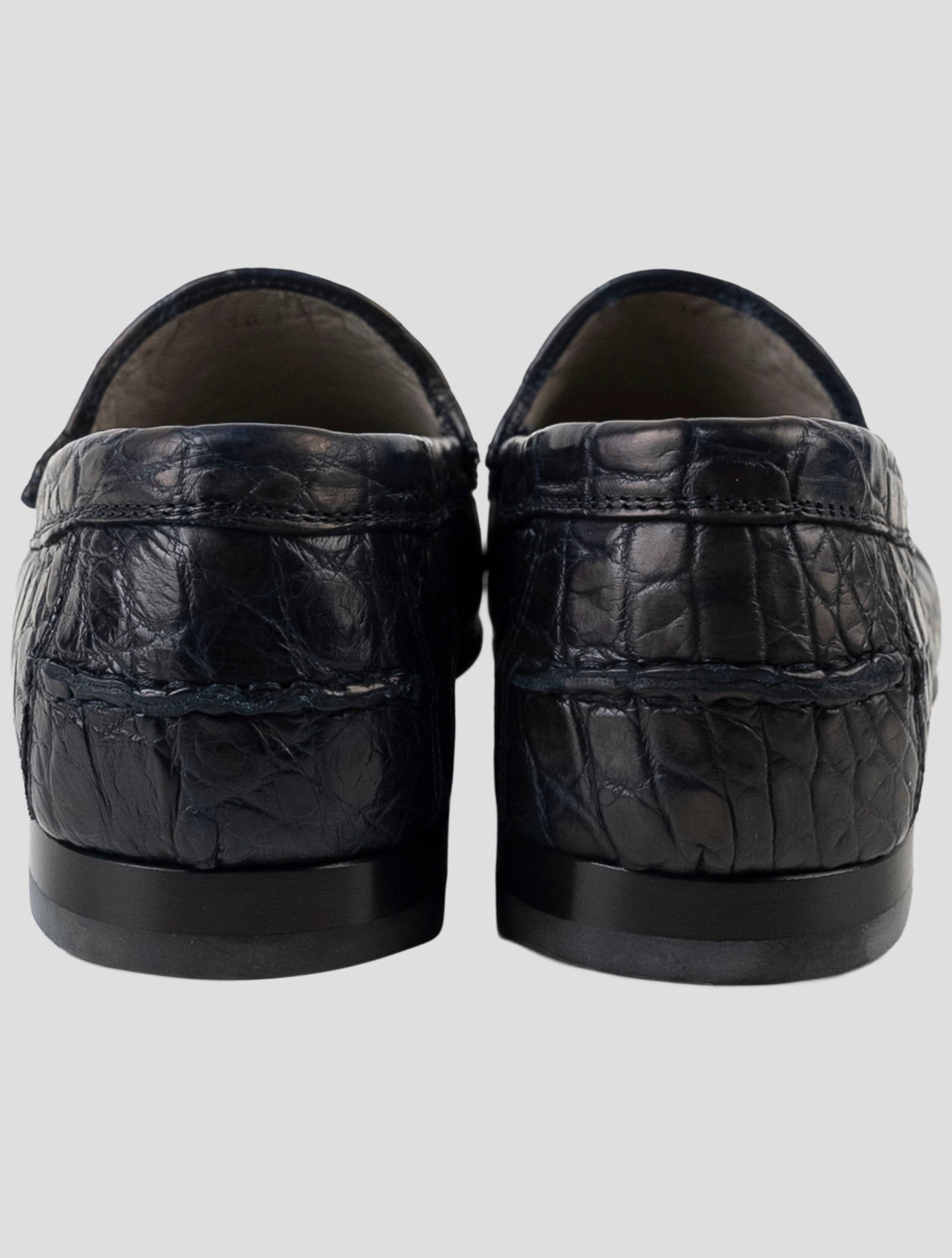Kiton Blue Leather Crocodile Loafers
