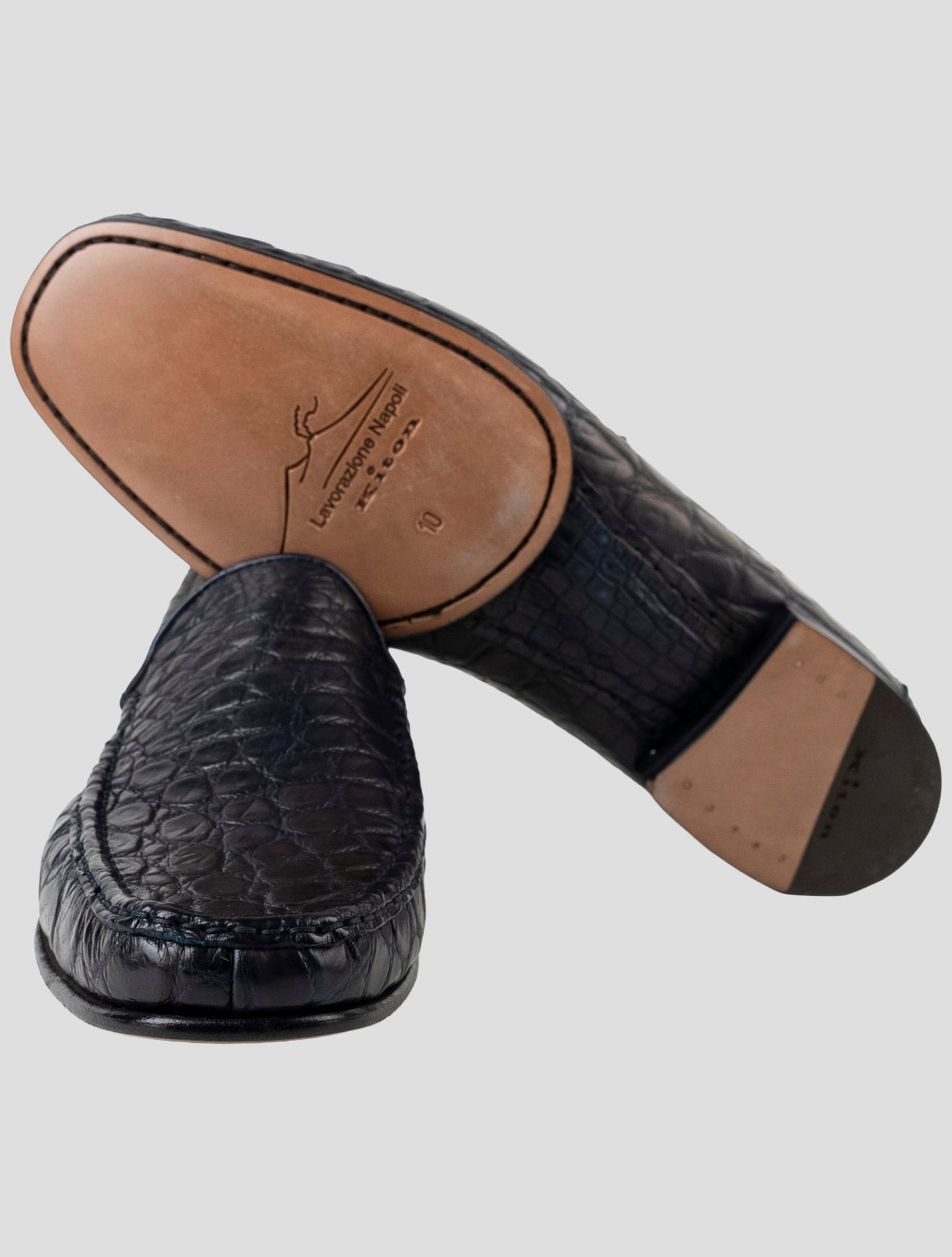 Kiton Blue Leather Crocodile Loafers