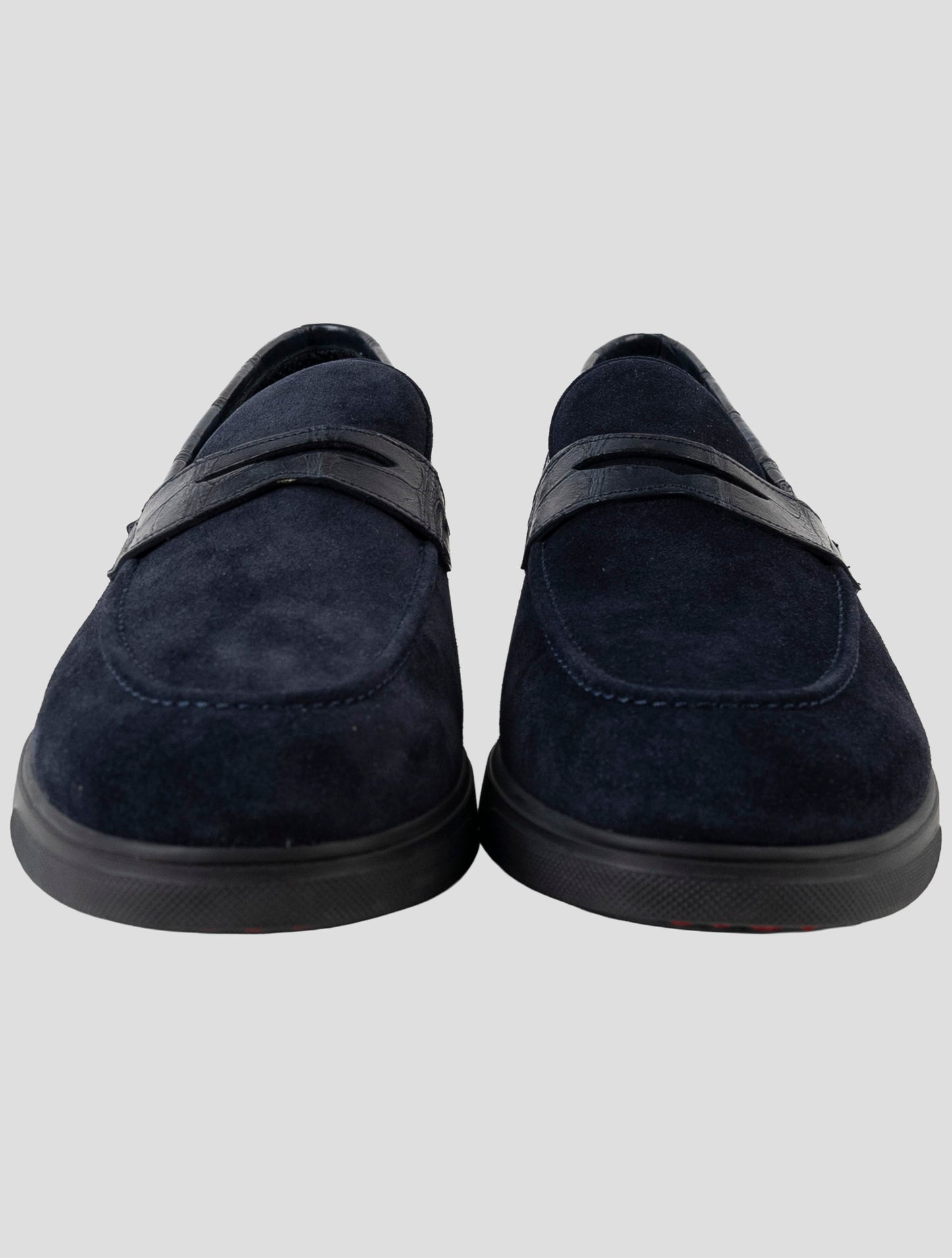 Kiton Blue Leather Crocodile Leather Suede Loafers