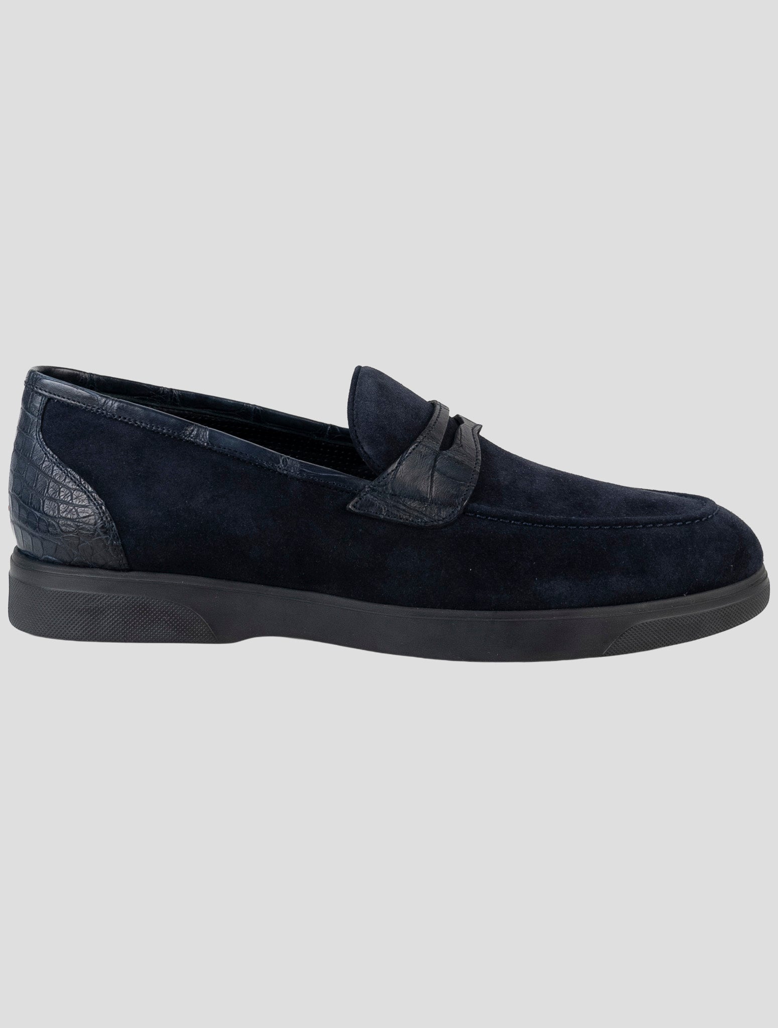 Kiton Blue Leather Crocodile Leather Suede Loafers