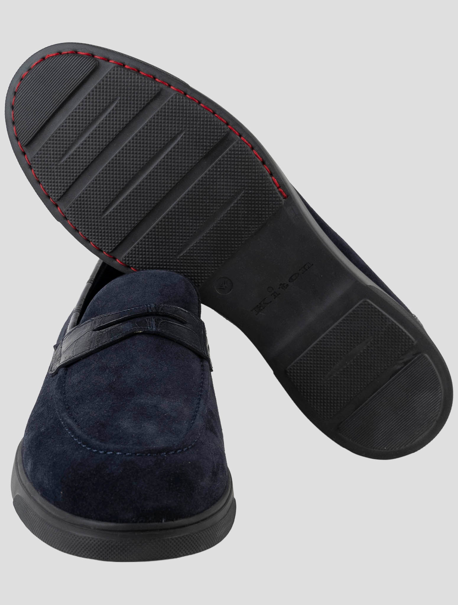 Kiton Blue Leather Crocodile Leather Suede Loafers