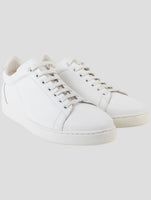 Kiton White Leather Crocodile Leather Suede Sneakers