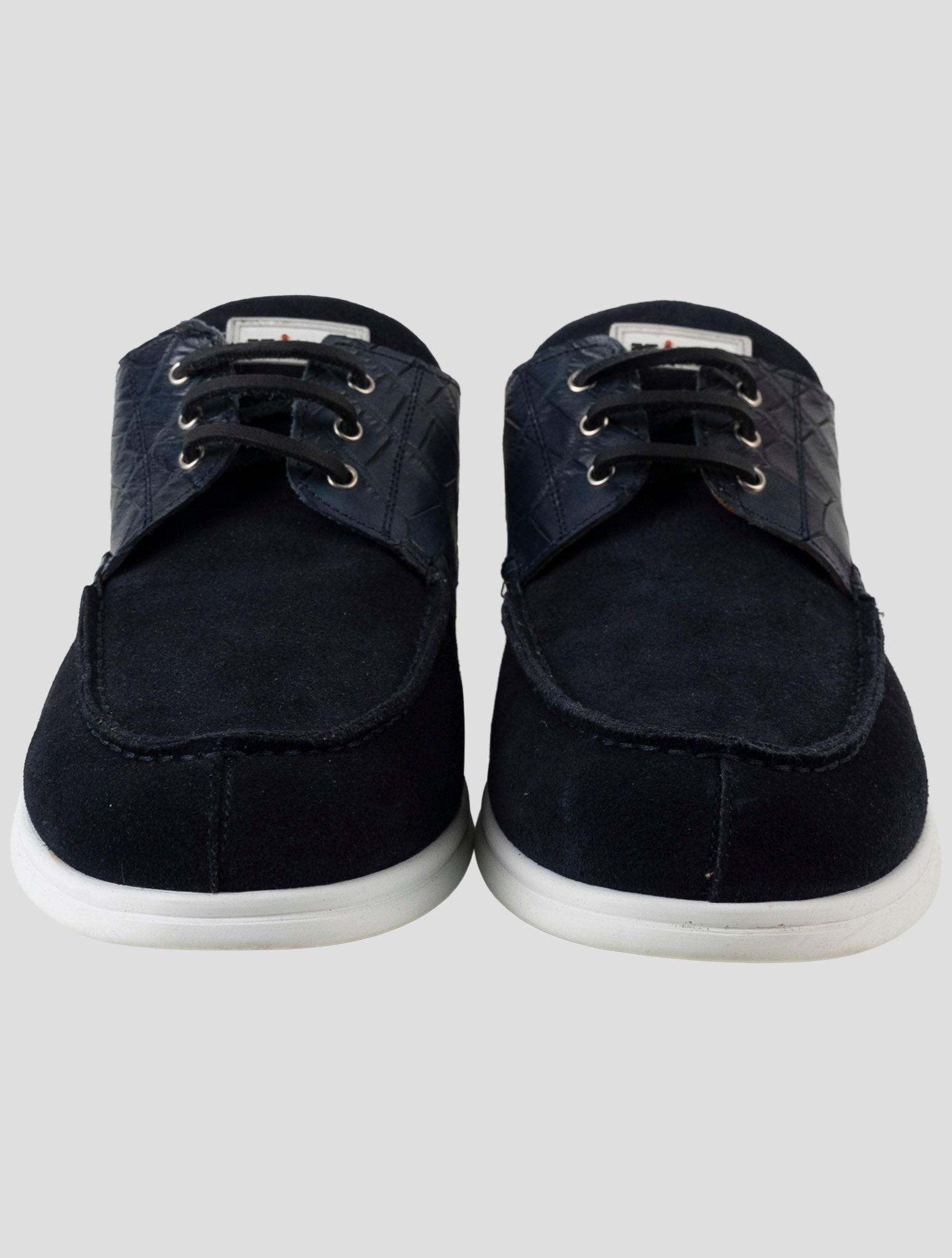 Kiton Blue Leather Crocodile Leather Suede Loafers