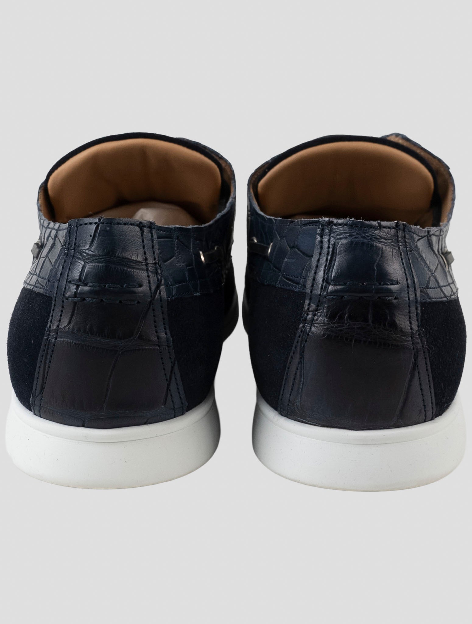 Kiton Blue Leather Crocodile Leather Suede Loafers