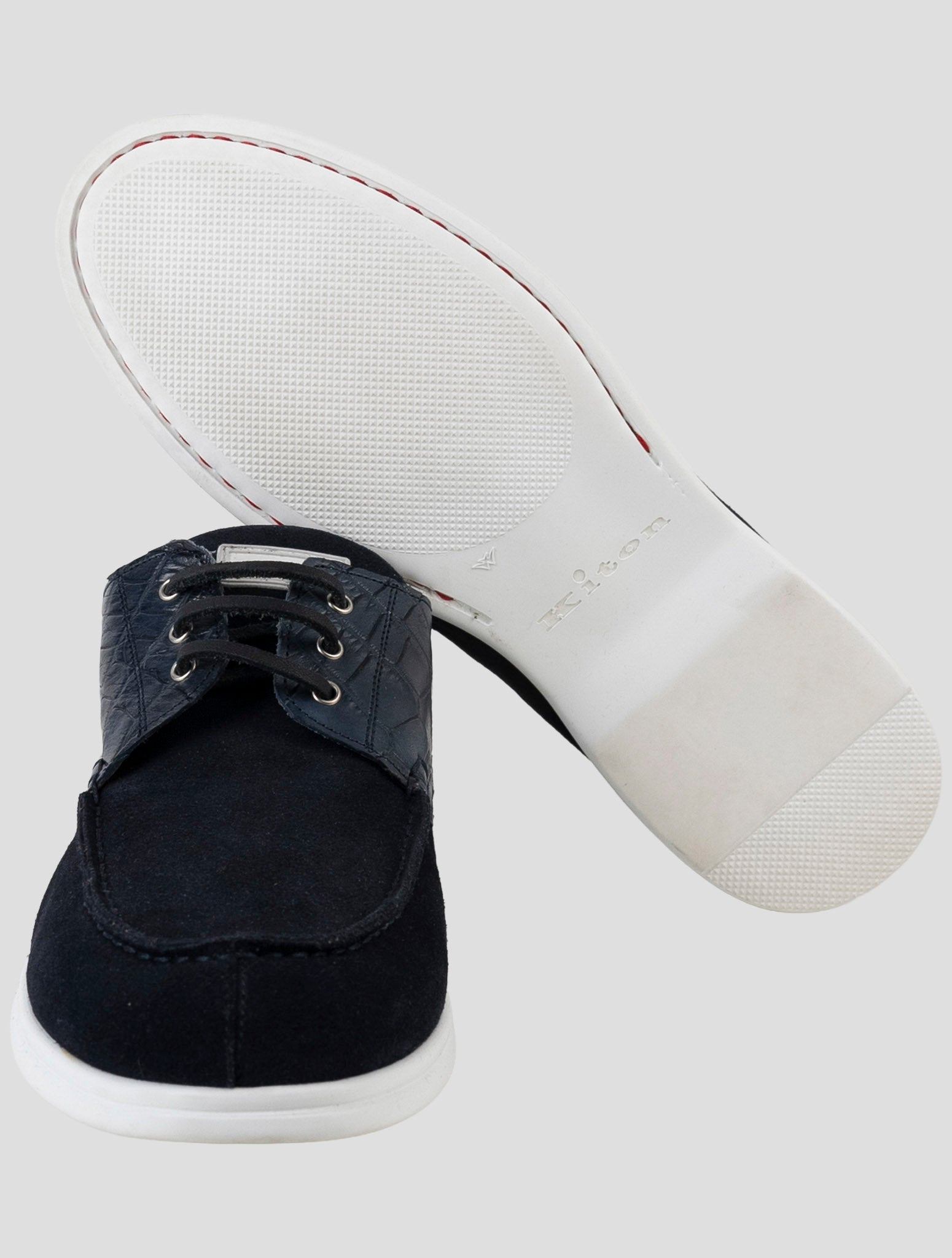 Kiton Blue Leather Crocodile Leather Suede Loafers