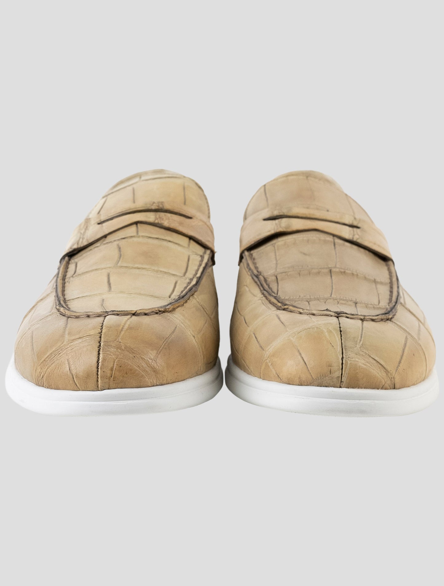 Kiton beige Leather Crocodile Loafers