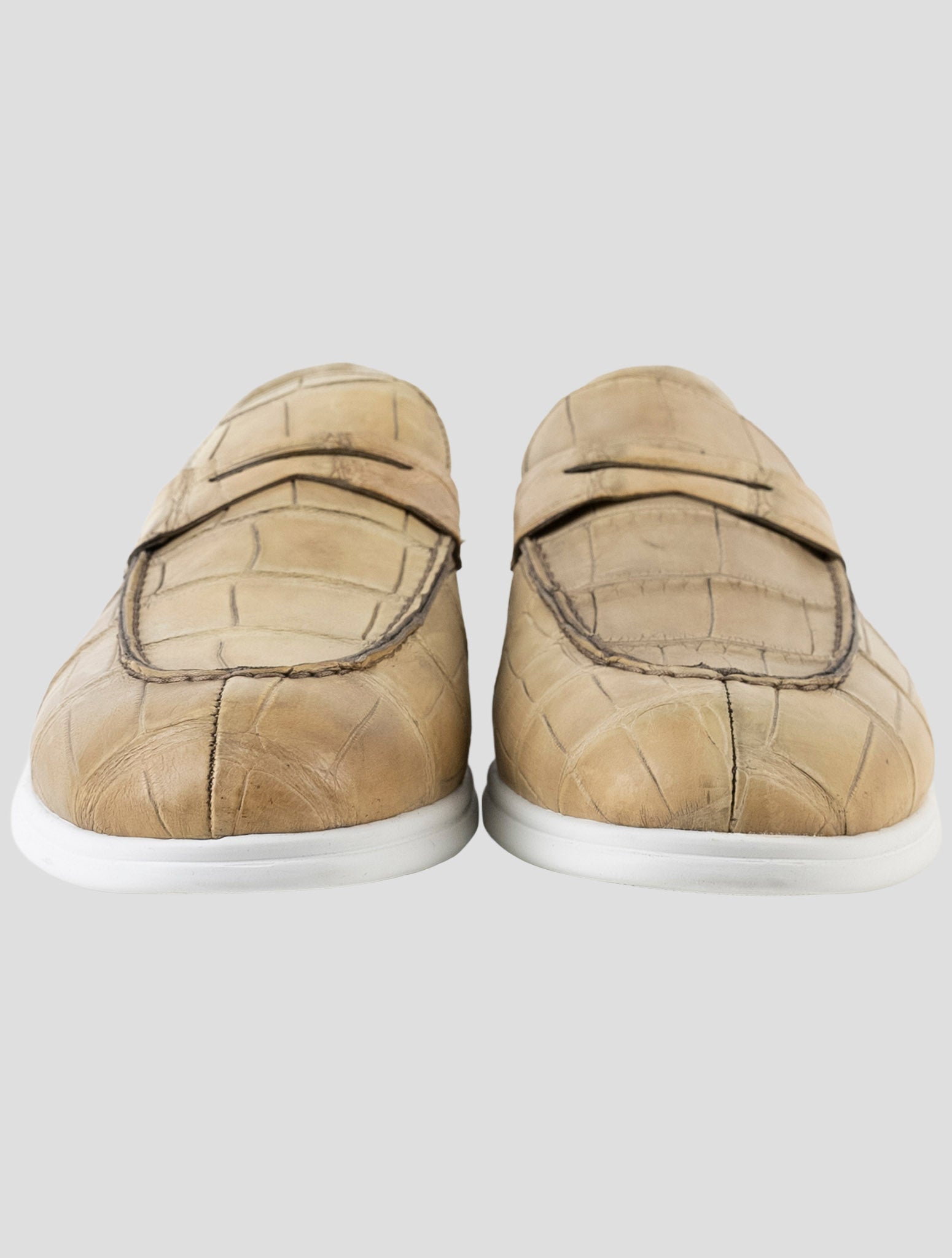 Kiton beige Leather Crocodile Loafers