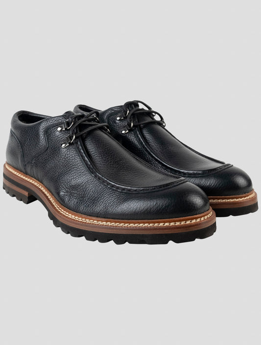 Kiton Black Leather With Fur Dress Shoes