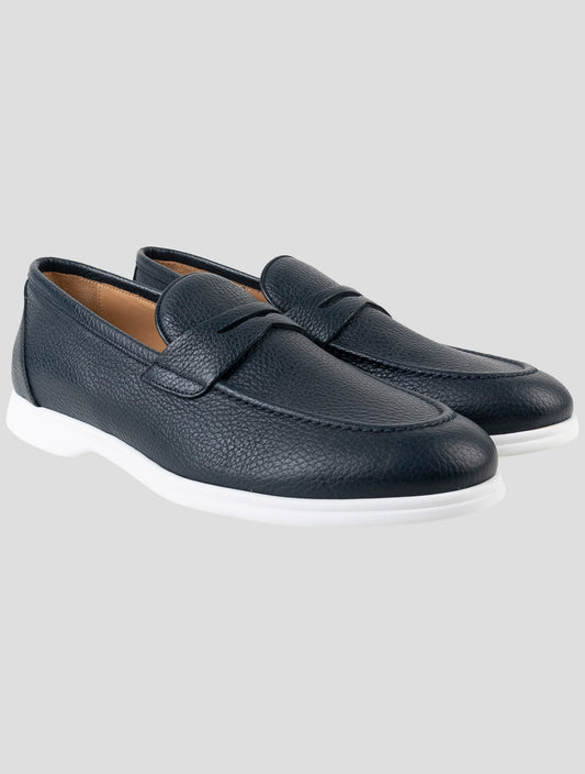 Kiton Blue Leather Loafers