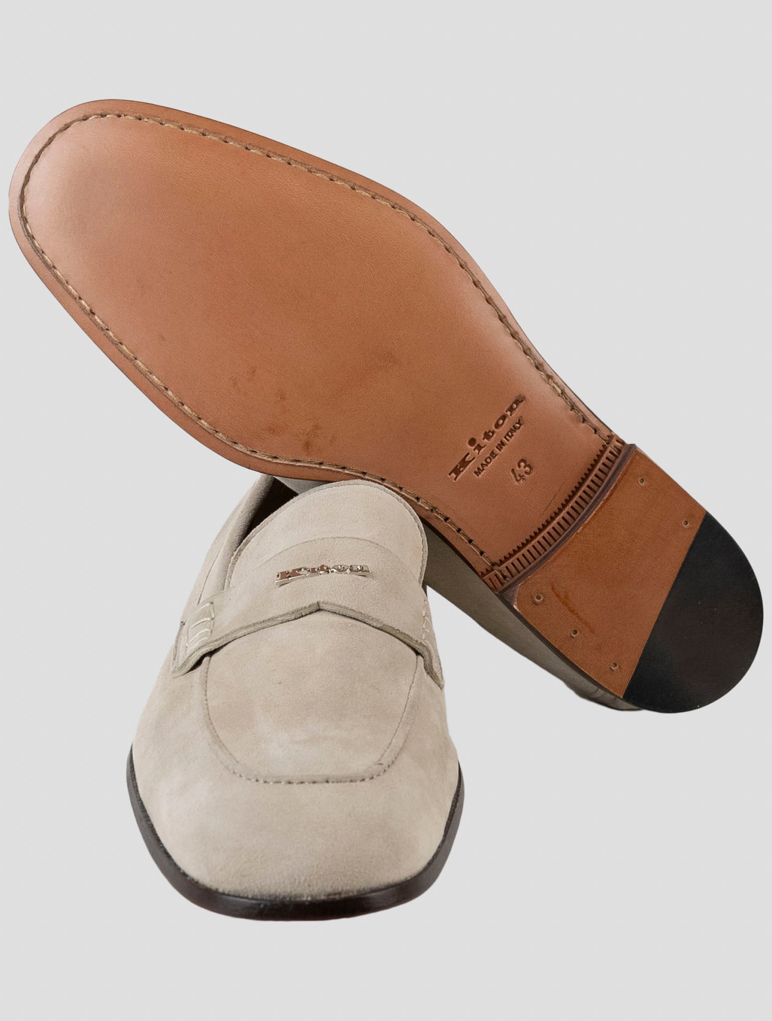 Kiton Beige Leather Suede Loafers