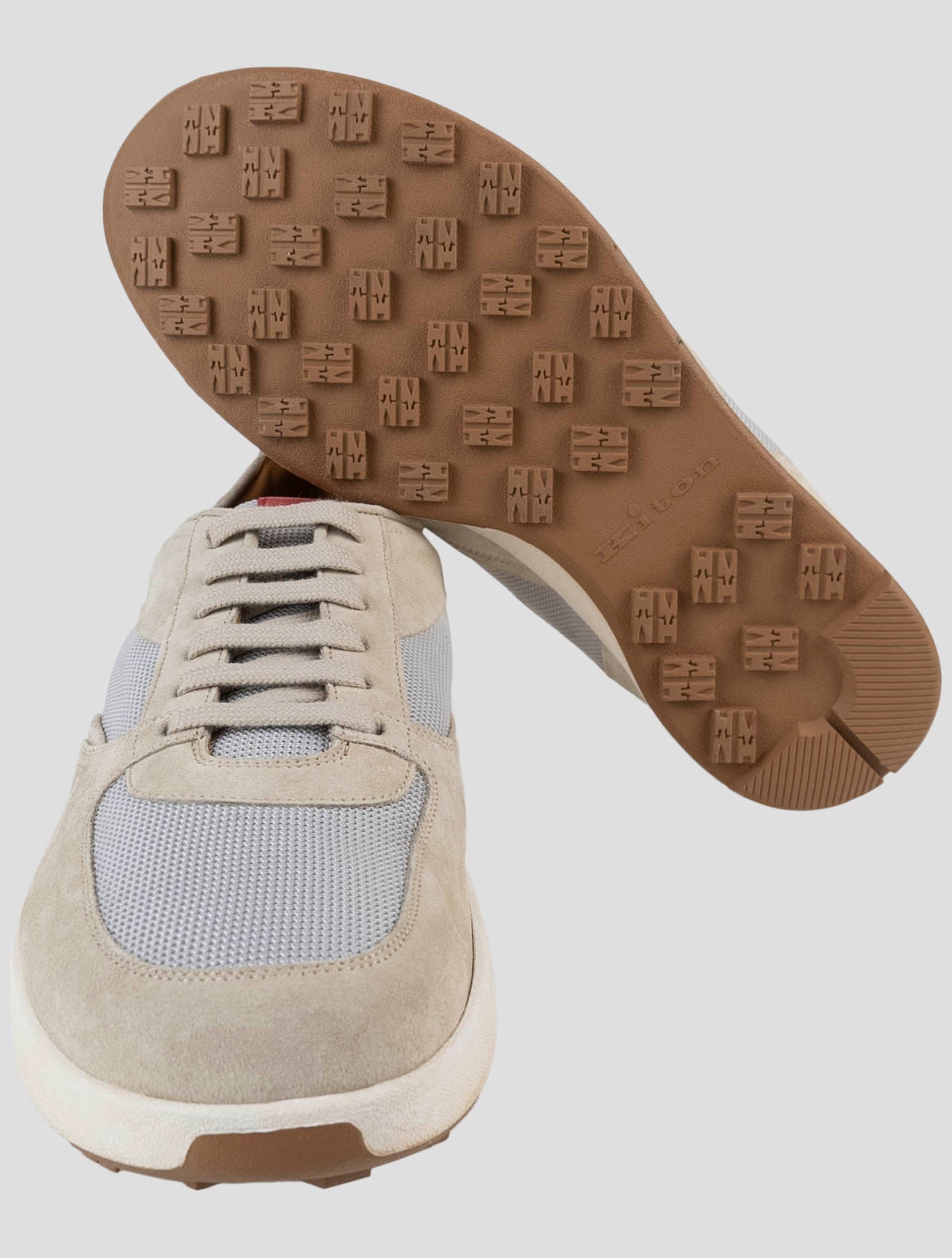 Kiton Beige Pl Leather Suede Sneakers
