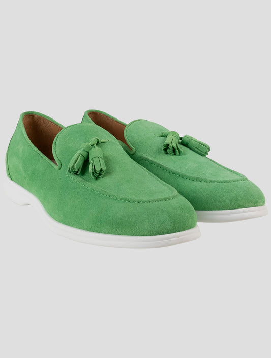 Kiton Green Leather Suede Loafers