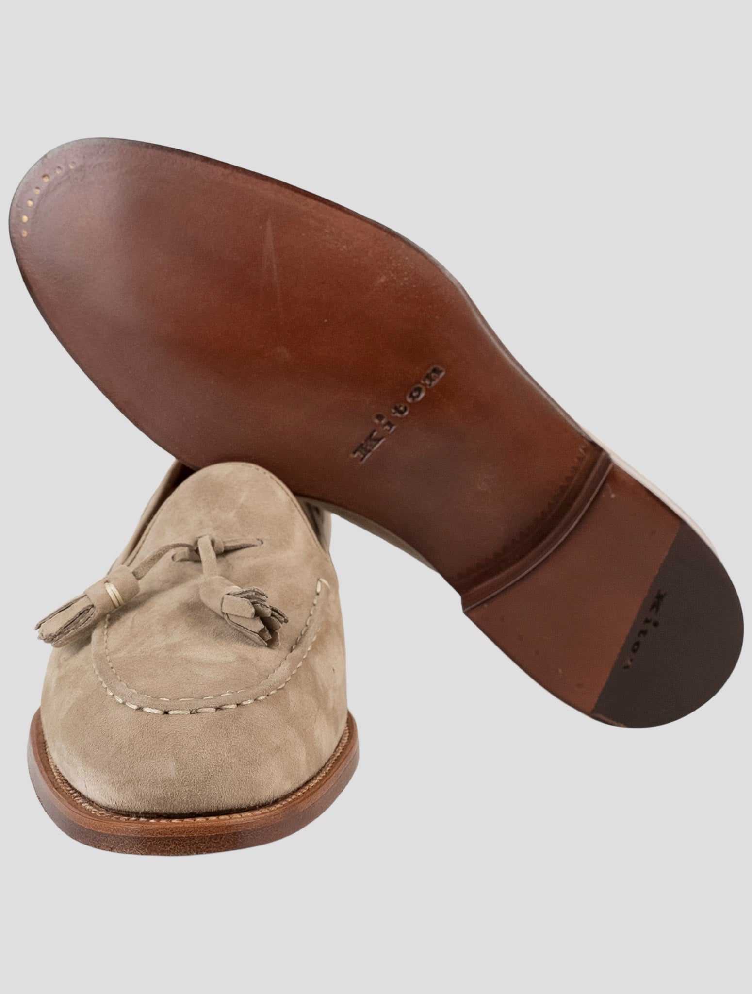 Kiton Beige Leather Suede Loafers