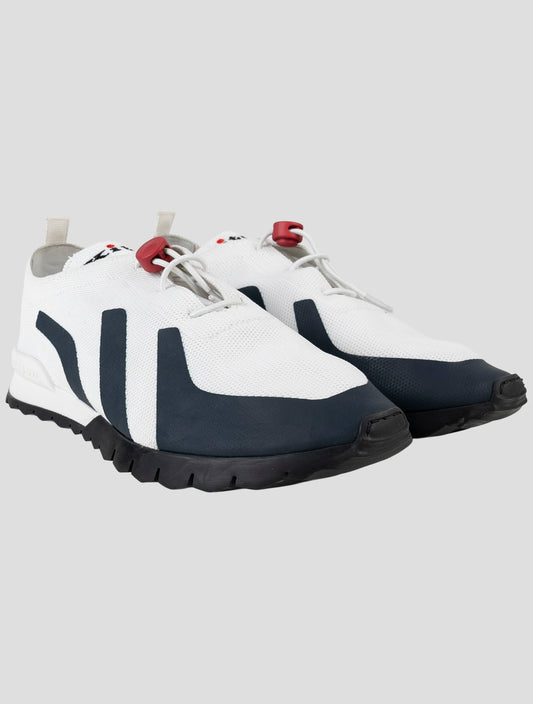Kiton White Blue Cotton Ea Sneakers