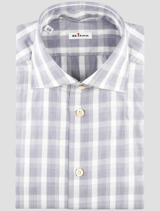 Kiton Gray White Cotton Shirt