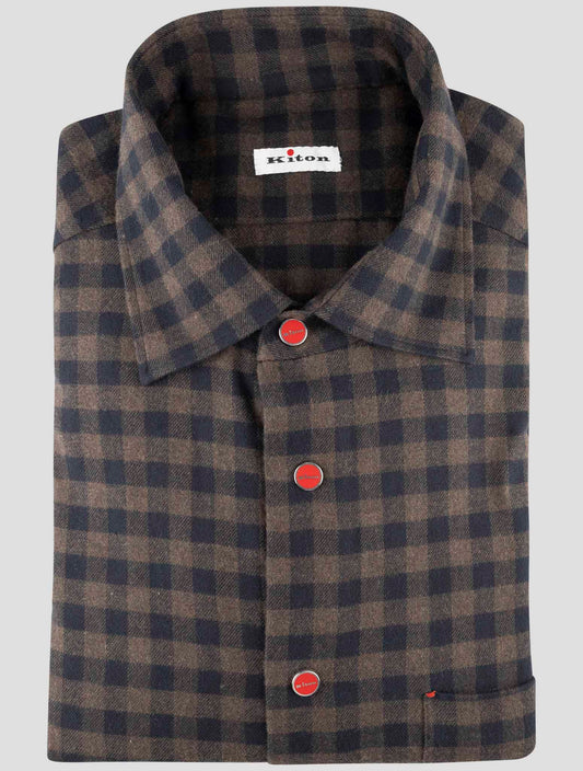 Kiton Brown Blue Cotton Shirt
