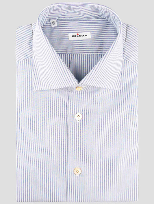 Kiton Blue White Cotton Shirt