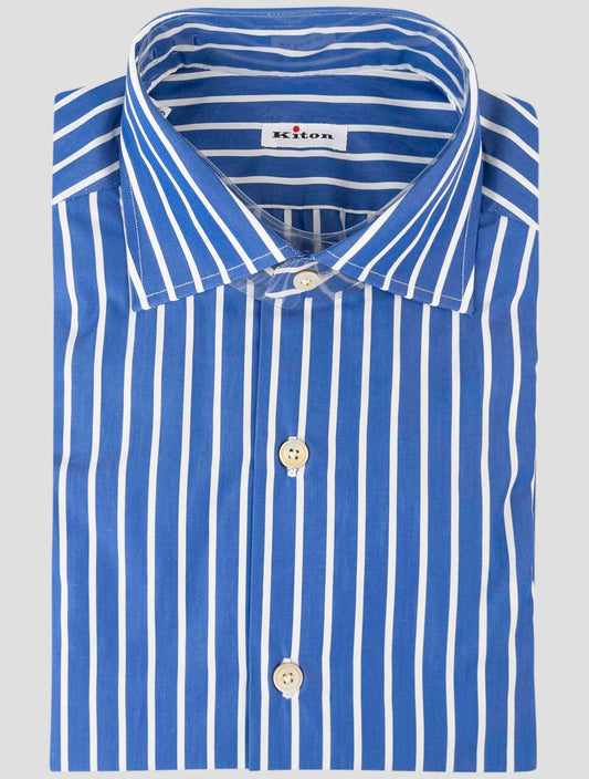 Kiton Blue White Cotton Shirt