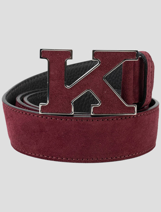 Kiton Burgundy Leather Suede Belt