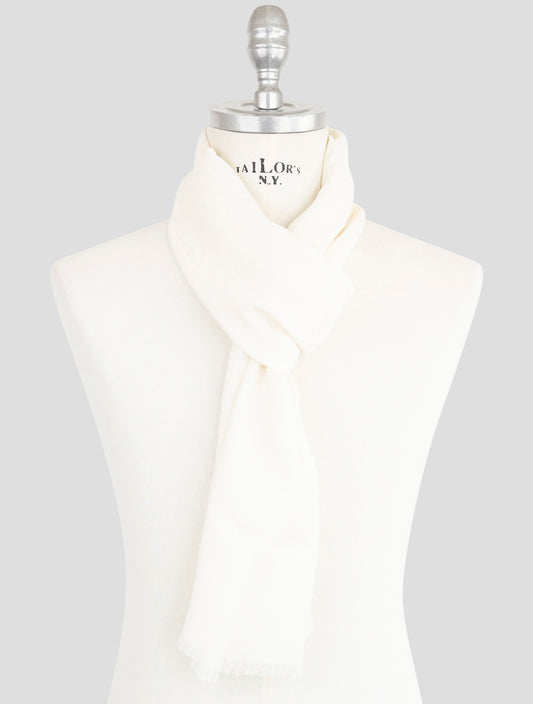 Kiton White Wool Silk Scarf